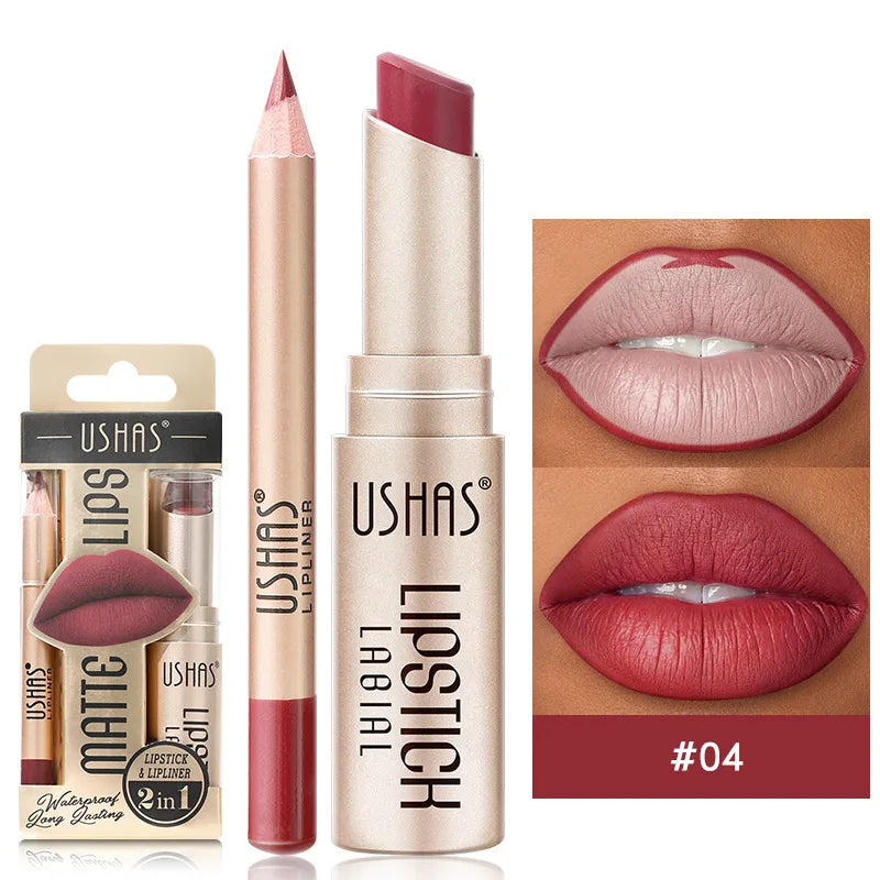 USHAS 12-Color Lip Liner & Matte Lipstick Set – Bold, Long-Lasting Color!