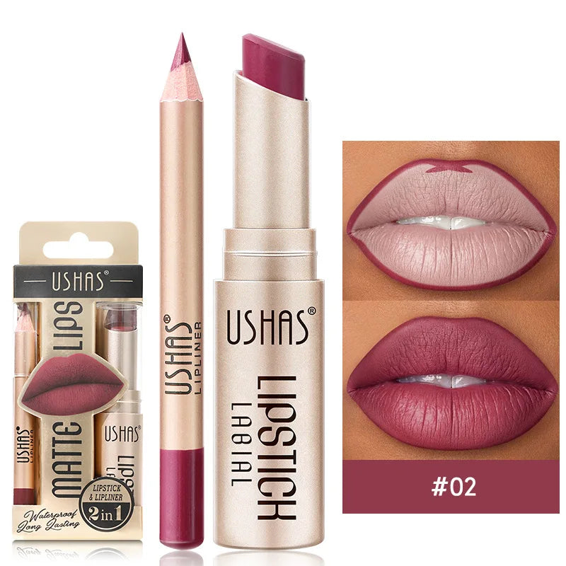 USHAS 12-Color Lip Liner & Matte Lipstick Set – Bold, Long-Lasting Color!