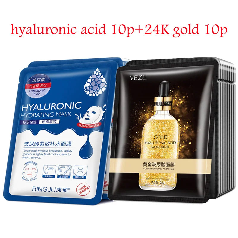 20pcs Hyaluronic Acid Collagen Face Mask skincare Moisturizing Firming Hydrating Facial Masks Sheet Mask Korean Skin Care