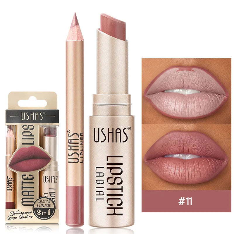 USHAS 12-Color Lip Liner & Matte Lipstick Set – Bold, Long-Lasting Color!