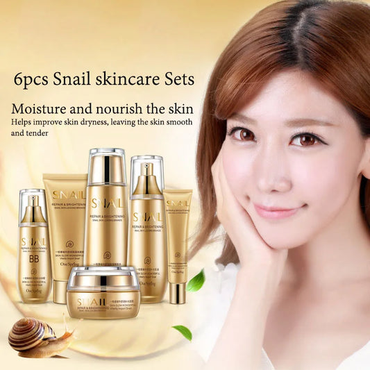 6pcs Snail Collagen Skin Care Set - Moisturizing Face Cream, Facial Cleanser, Toner & Complete Face Care Kit