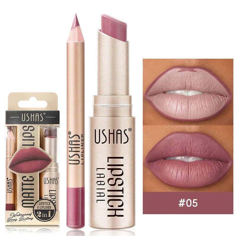 USHAS 12-Color Lip Liner & Matte Lipstick Set – Bold, Long-Lasting Color!