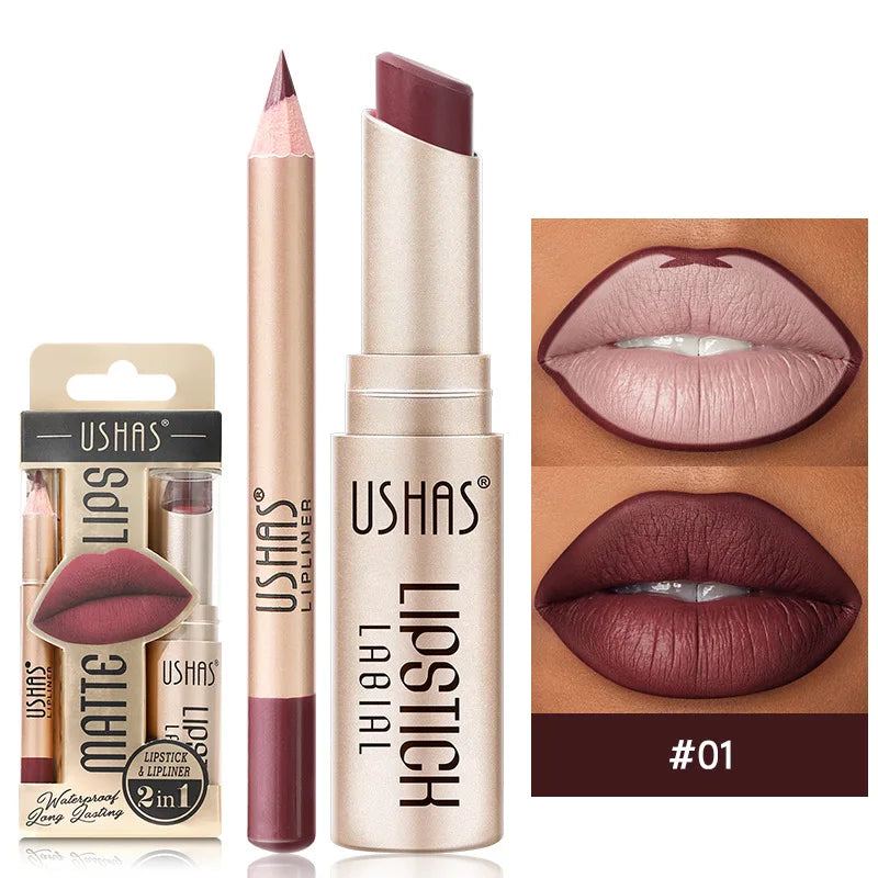 USHAS 12-Color Lip Liner & Matte Lipstick Set – Bold, Long-Lasting Color!