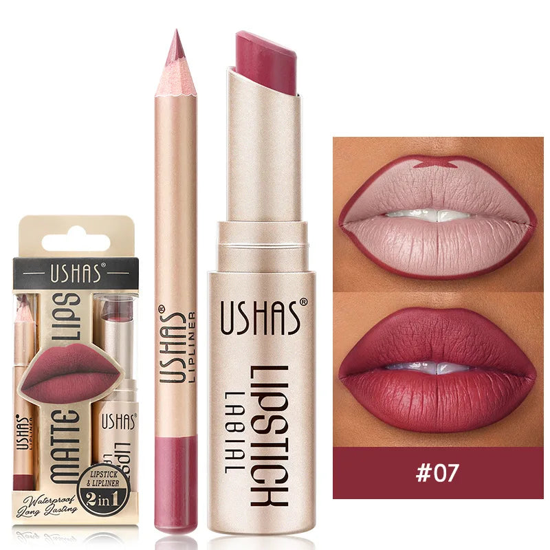 USHAS 12-Color Lip Liner & Matte Lipstick Set – Bold, Long-Lasting Color!