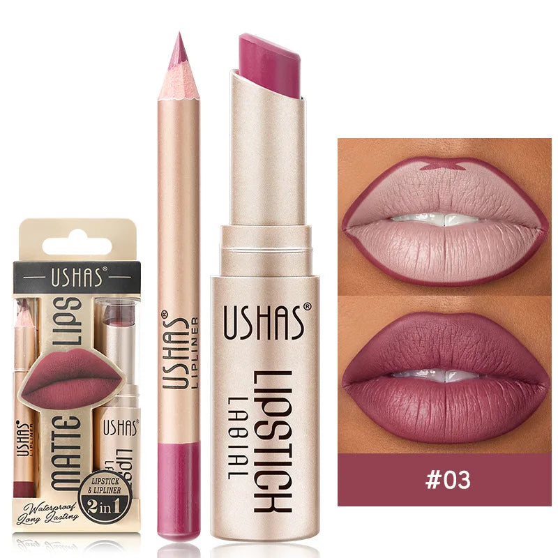 USHAS 12-Color Lip Liner & Matte Lipstick Set – Bold, Long-Lasting Color!